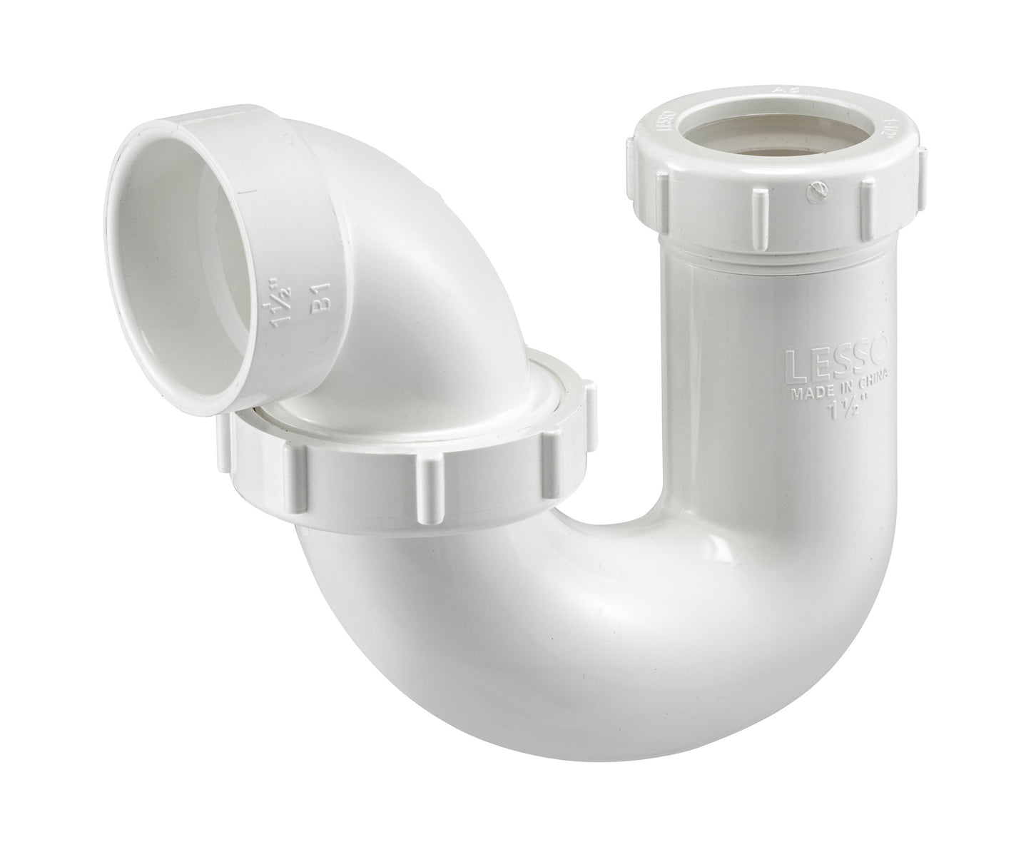 PVC DWV L.A. Pattern P-Trap, w/ Union SLIP Washers, w/ Plastic Nut (SLIP×H)